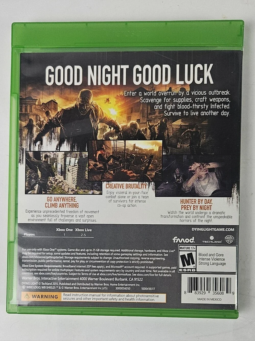 Xbox One Dying Light Video Game - Green Case